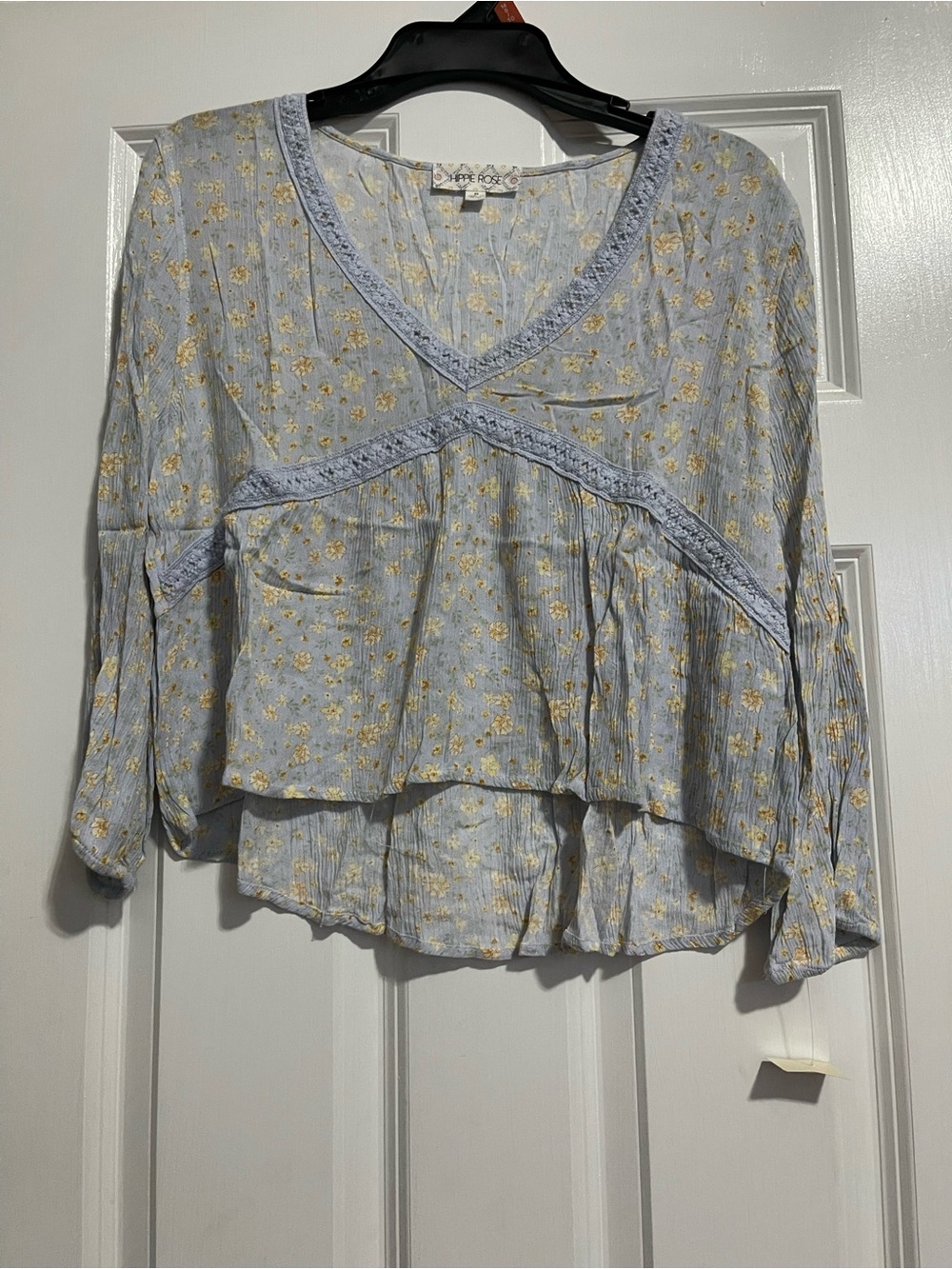 Hippie Rose Light Blue and Yellow Floral V-Neck Peplum Blouse